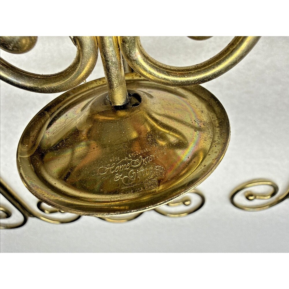 Home Interiors Brass Tone Triple Wall Candle Sconce 3 Arm Scroll 14" Vintage - Picture 3 of 10